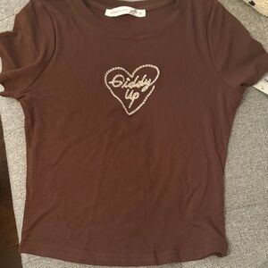 Altar'd State Brown Crop Top with Heart Design